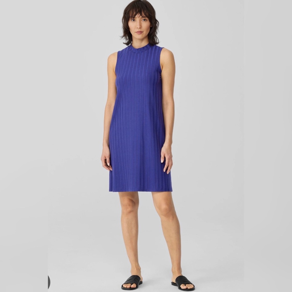 Eileen Fisher Wide Rib Stretch Mock Neck Dress